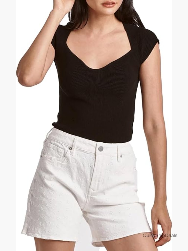 Sweetheart Neck Fitted Rib Top With Cap Sleeves